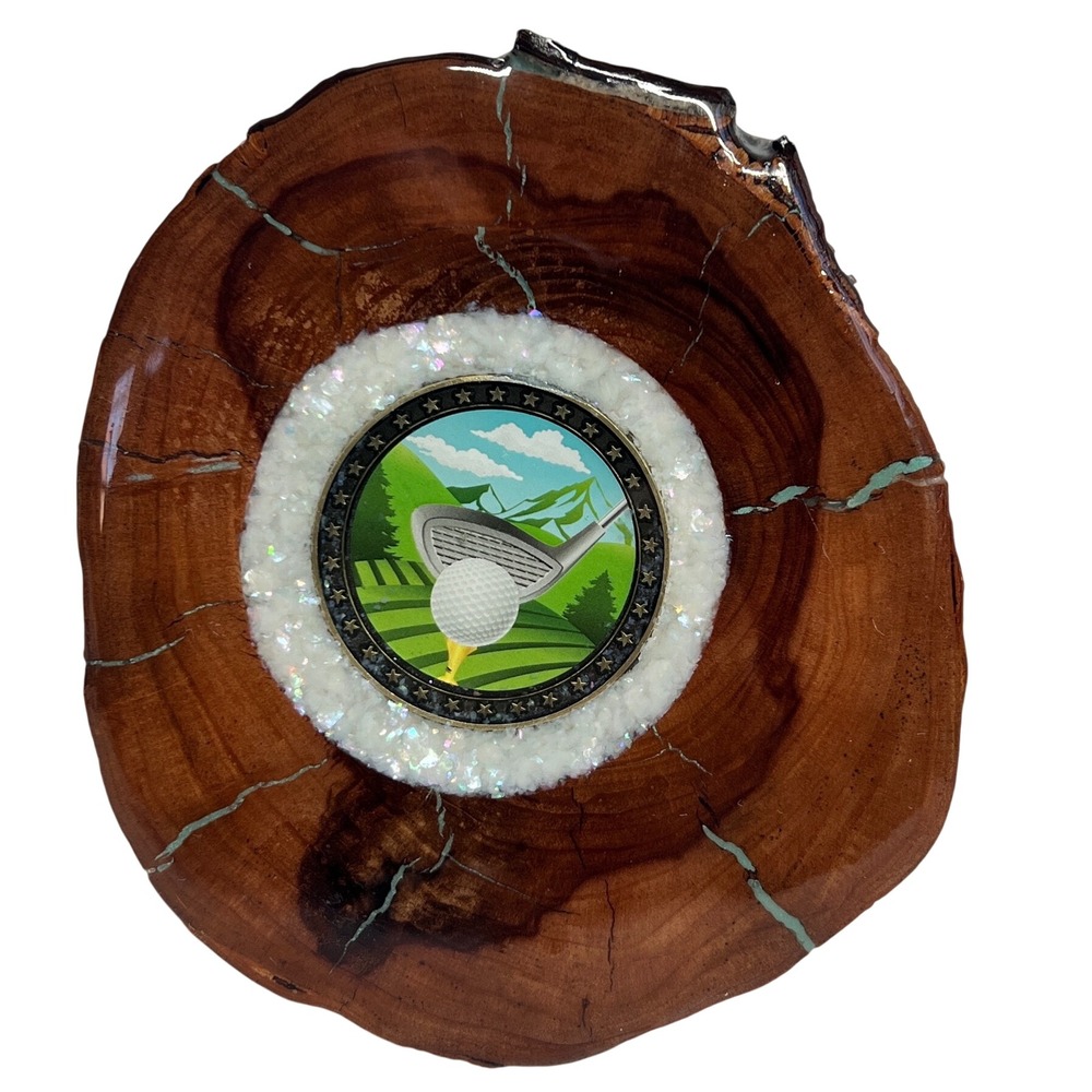 Handmade‎ Wood Slice Golf Coaster Turquoise Inlay Resin Gloss Cork Back 4.75"